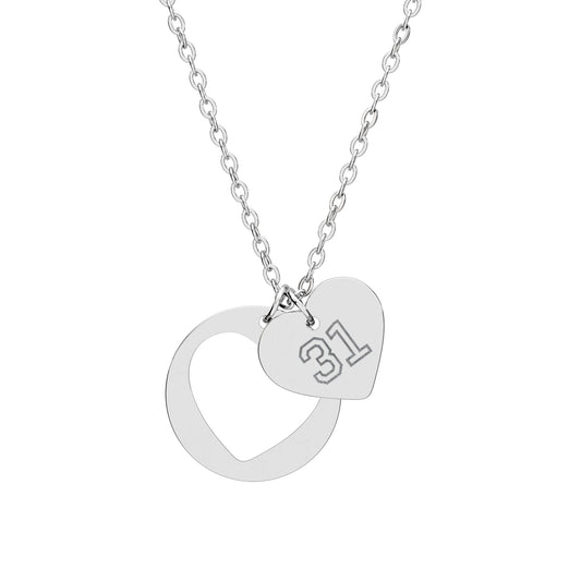 Custom Engraved Player Number Heart Necklace