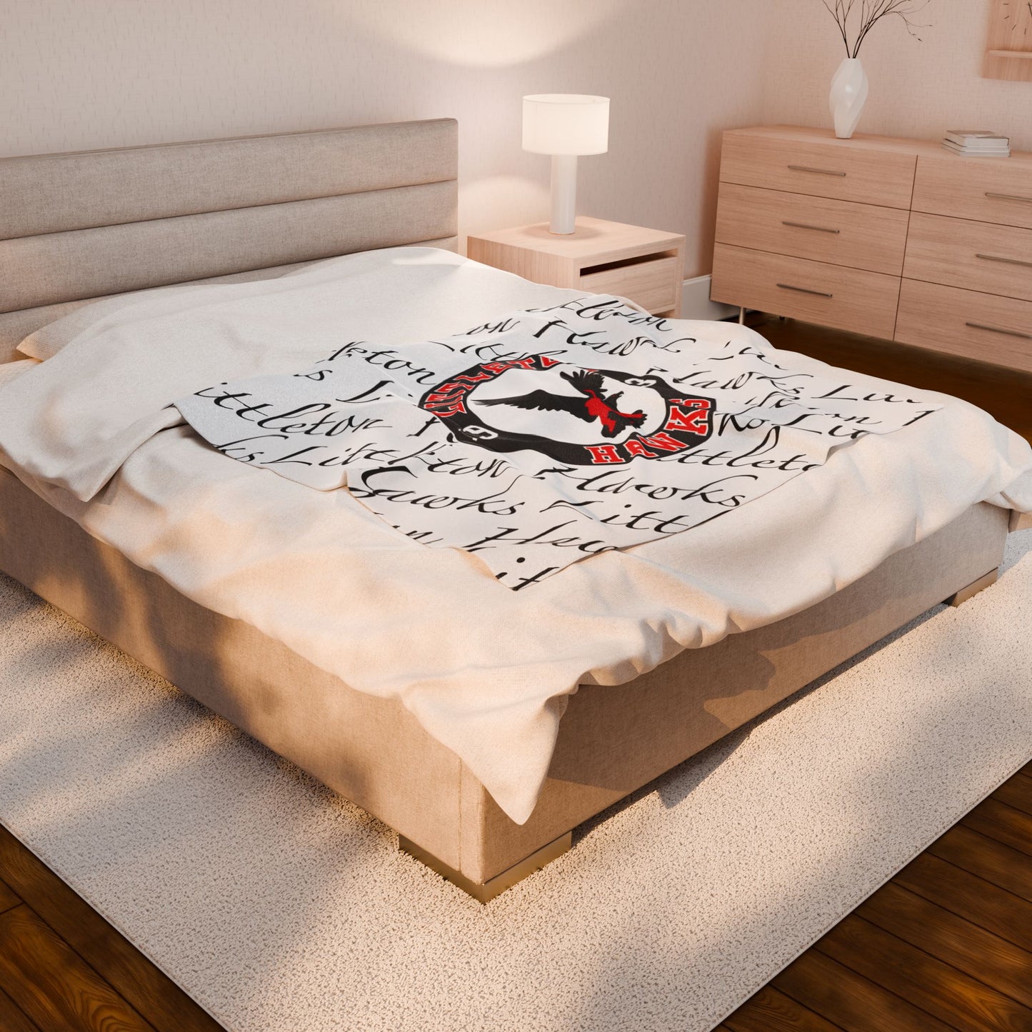SAMPLE MOCK UP - NFS - HAWKS WHITE Minky Blanket | Littleton Hawks Plush Throw